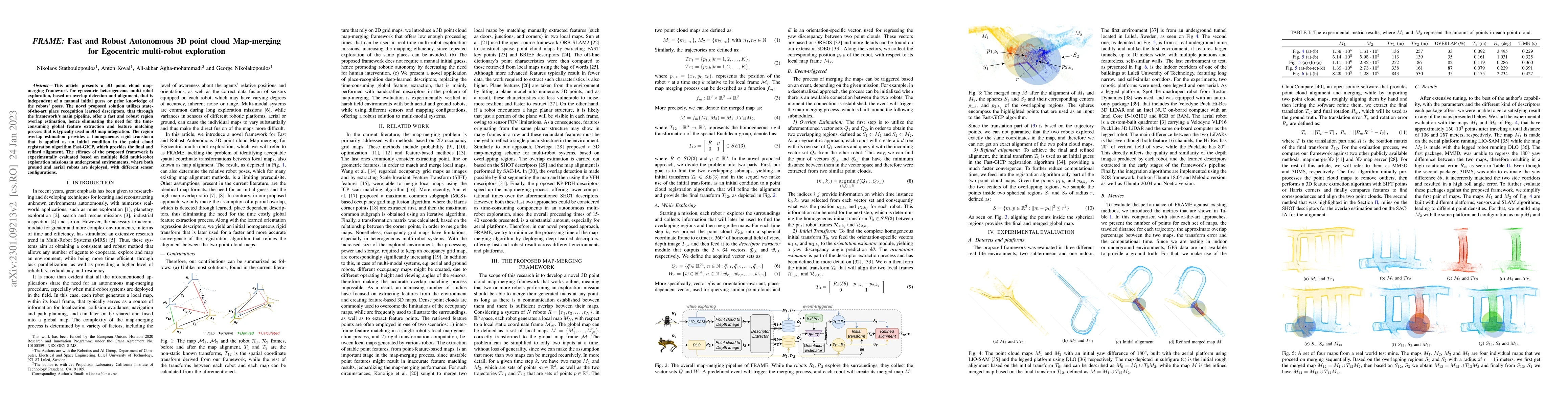 Thumbnail for FRAME: Fast and Robust Autonomous 3D point cloud Map-merging for
  Egocentric multi-robot exploration