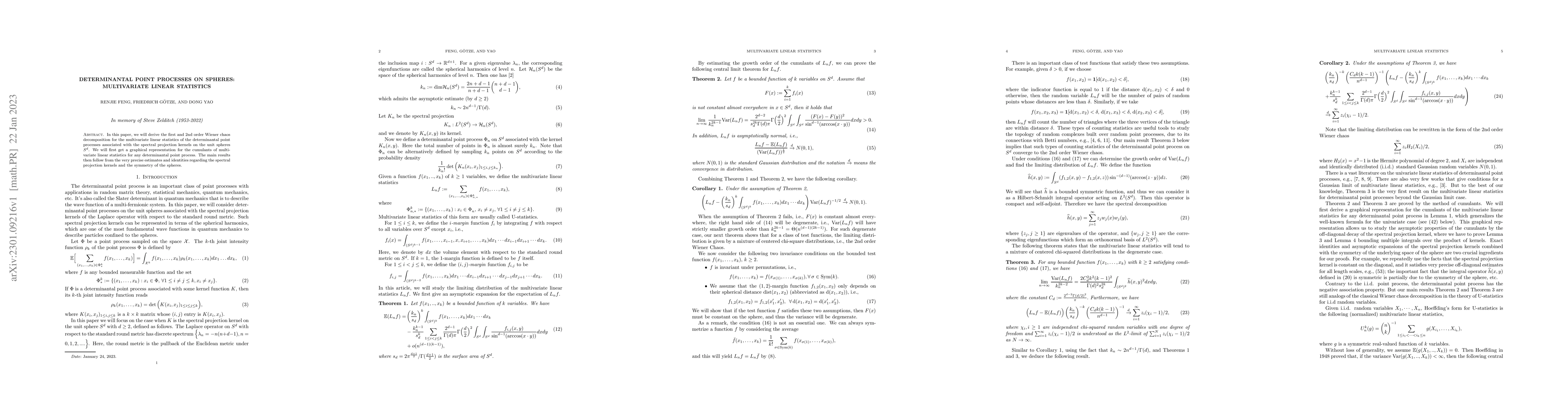 Thumbnail for Determinantal point processes on spheres: multivariate linear statistics