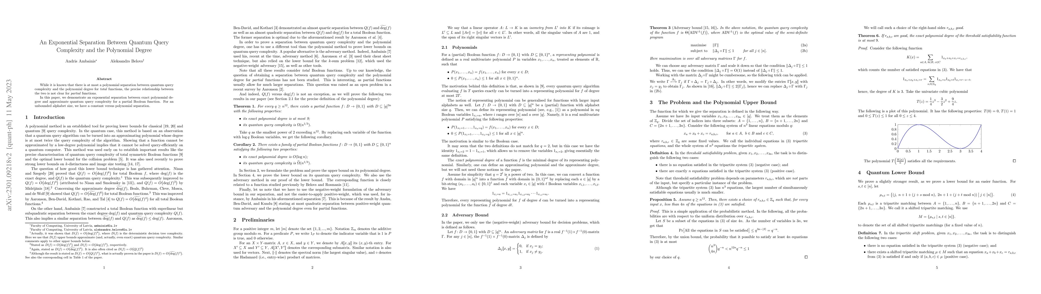 Thumbnail for An Exponential Separation Between Quantum Query Complexity and the
  Polynomial Degree