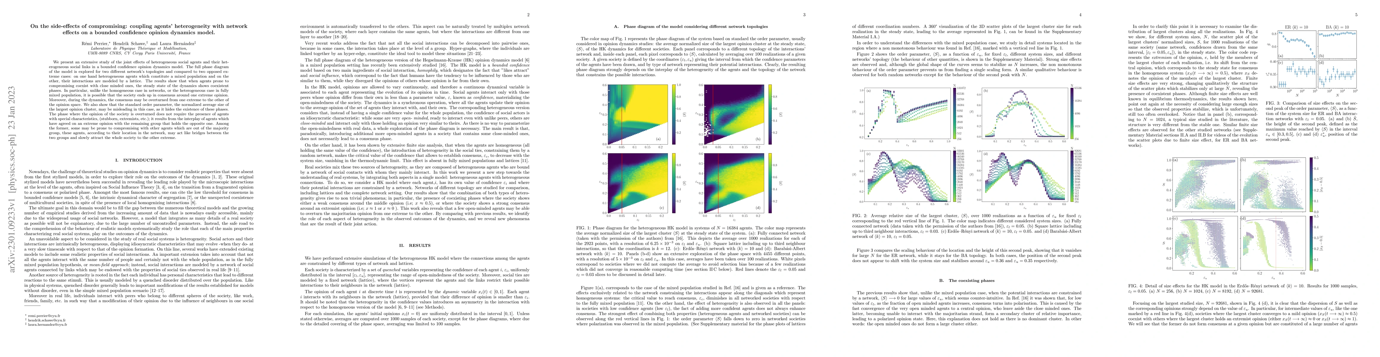 Thumbnail for On the side-effects of compromising: coupling agents' heterogeneity with
  network effects on a bounded confidence opinion dynamics model