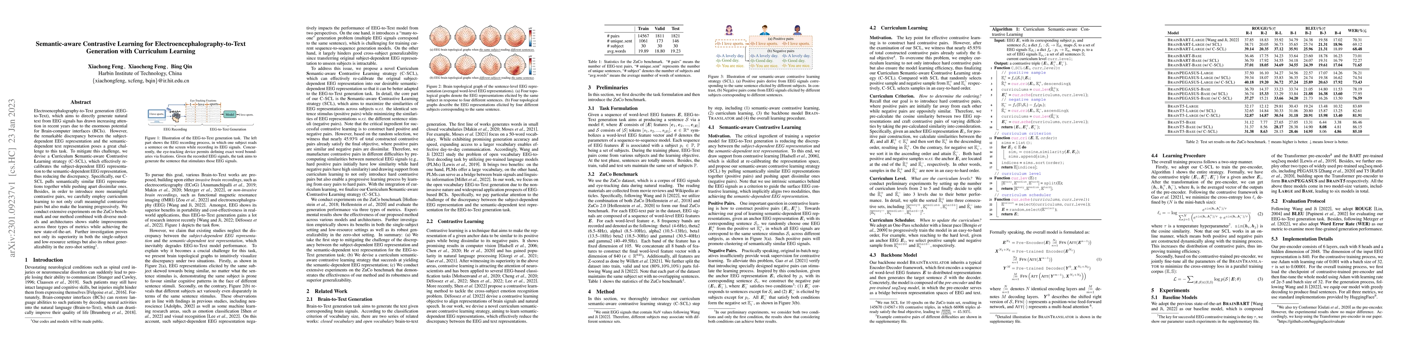 Thumbnail for Semantic-aware Contrastive Learning for Electroencephalography-to-Text
  Generation with Curriculum Learning