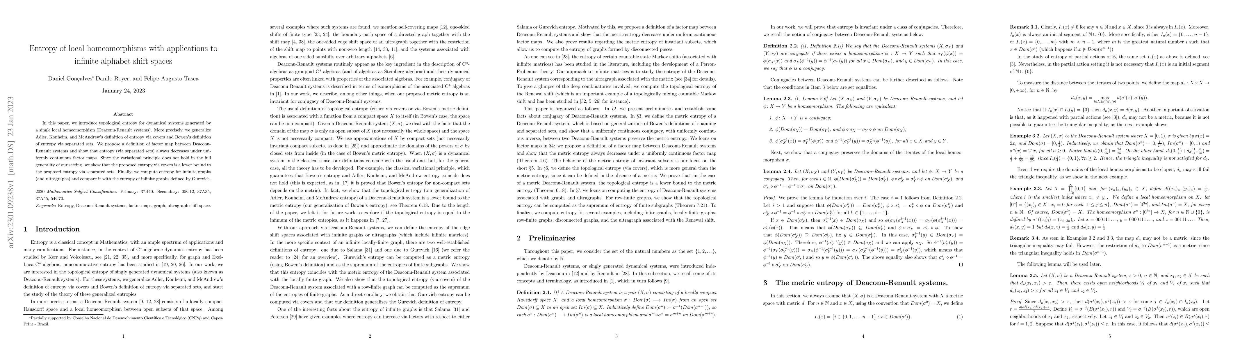 Thumbnail for Entropy of local homeomorphisms with applications to infinite alphabet
  shift spaces