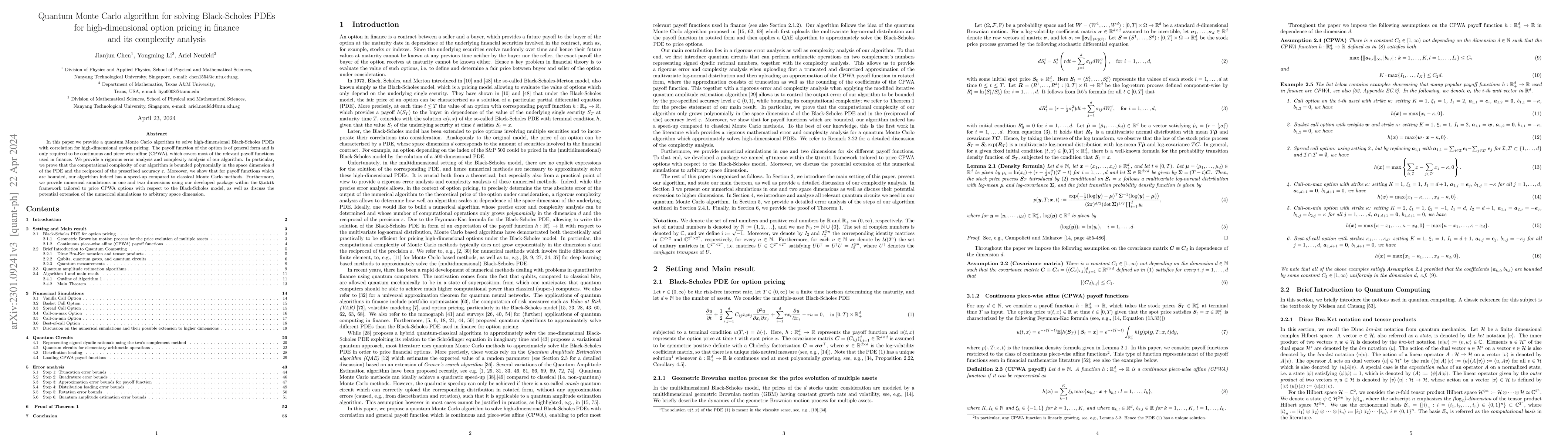 Thumbnail for Quantum Monte Carlo algorithm for solving Black-Scholes PDEs for
  high-dimensional option pricing in finance and its complexity analysis
