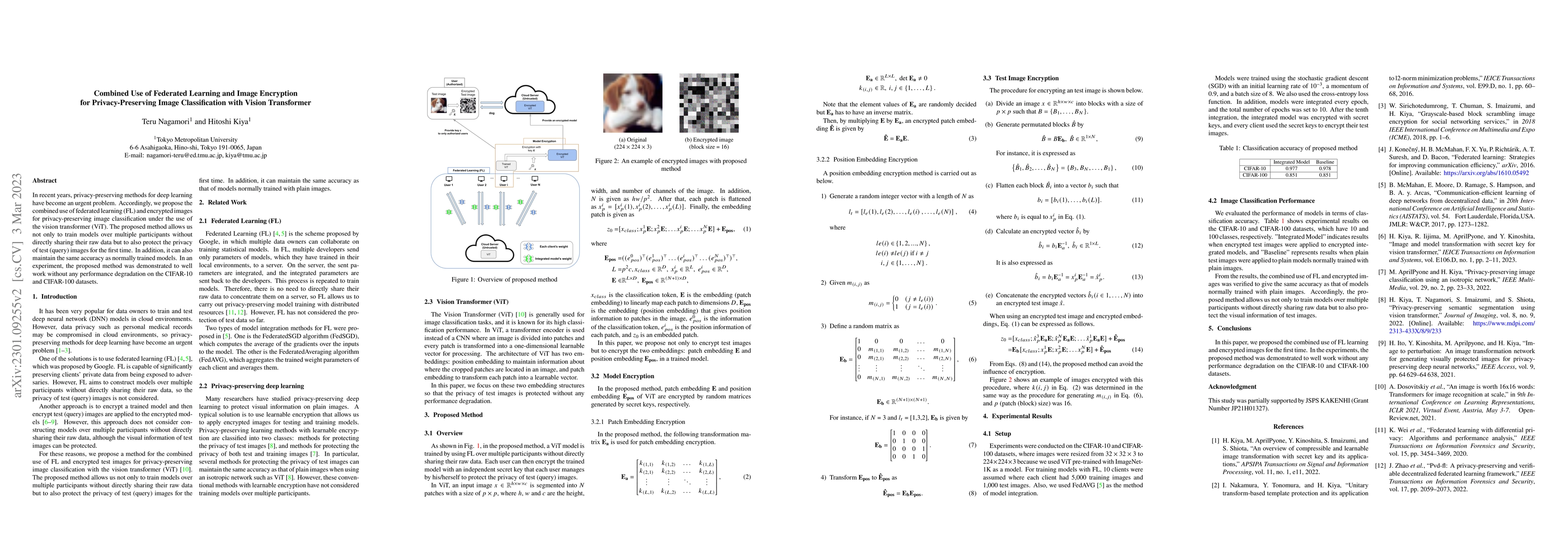 Thumbnail for Combined Use of Federated Learning and Image Encryption for
  Privacy-Preserving Image Classification with Vision Transformer