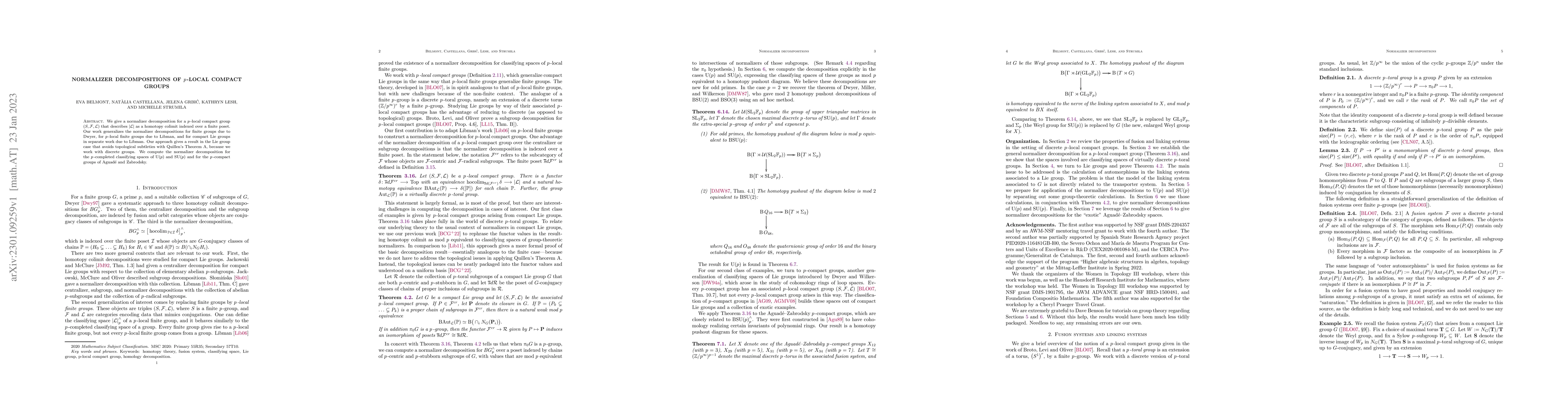 Thumbnail for Normalizer decompositions of p-local compact groups