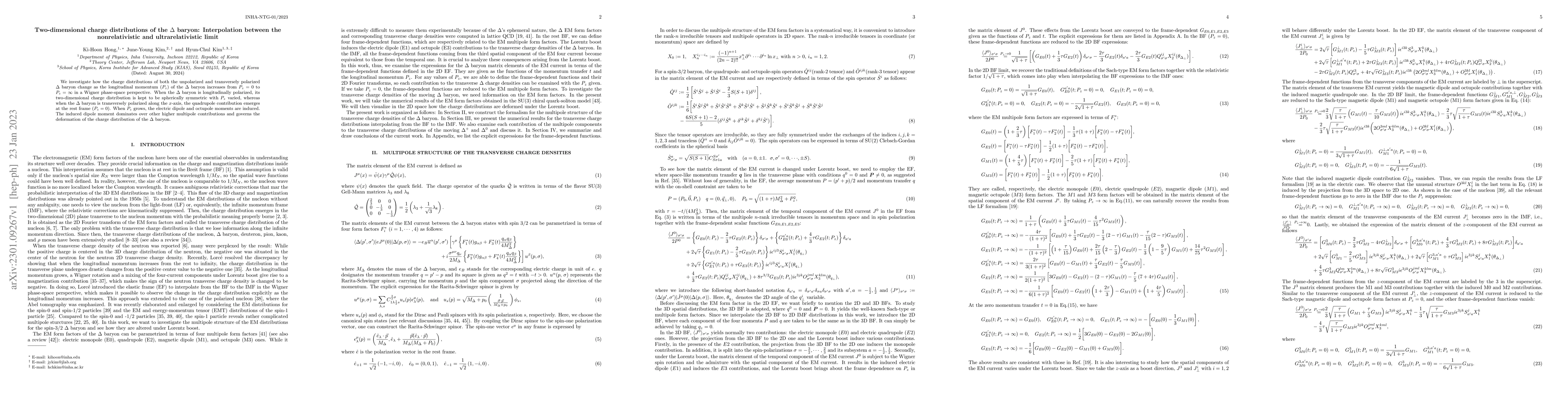 Thumbnail for Two-dimensional charge distributions of the $\Delta$ baryon:
  Interpolation between the nonrelativistic and ultrarelativistic limit