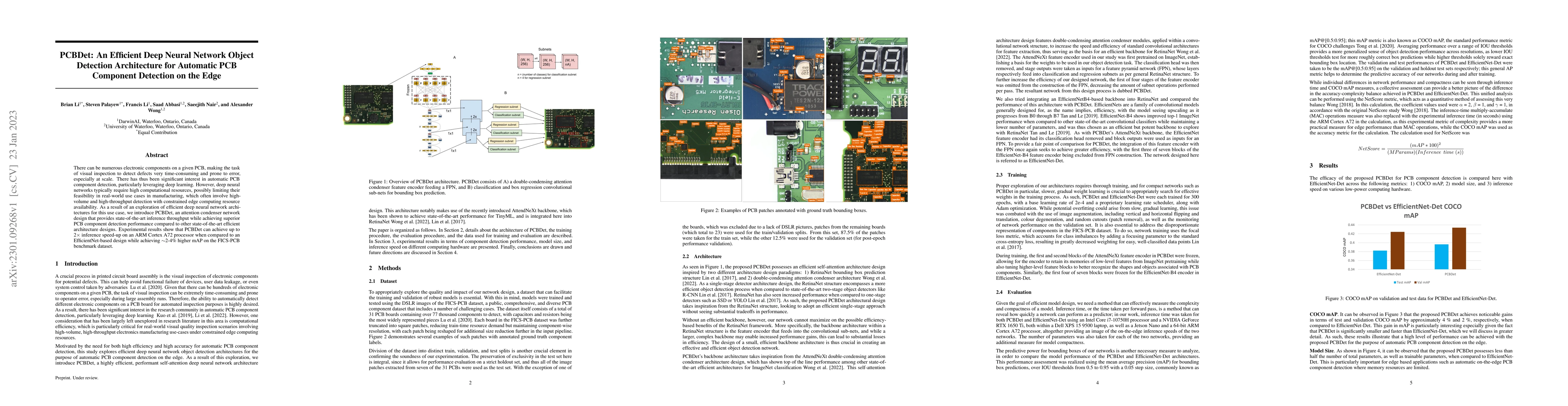 Thumbnail for PCBDet: An Efficient Deep Neural Network Object Detection Architecture
  for Automatic PCB Component Detection on the Edge