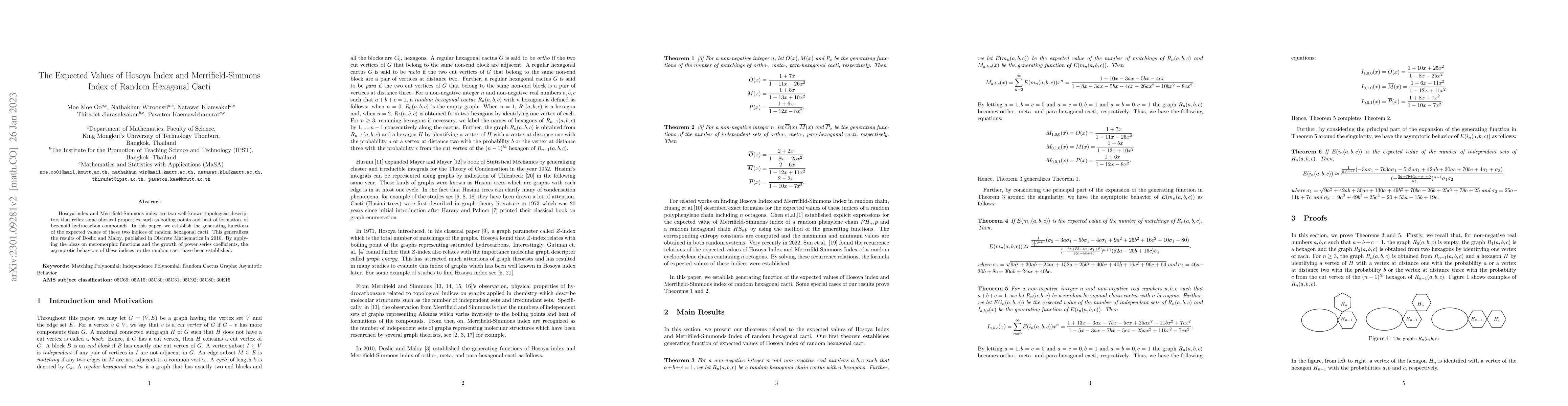 Thumbnail for The Expected Values of Hosoya Index and Merrifield-Simmons Index of
  Random Hexagonal Cacti