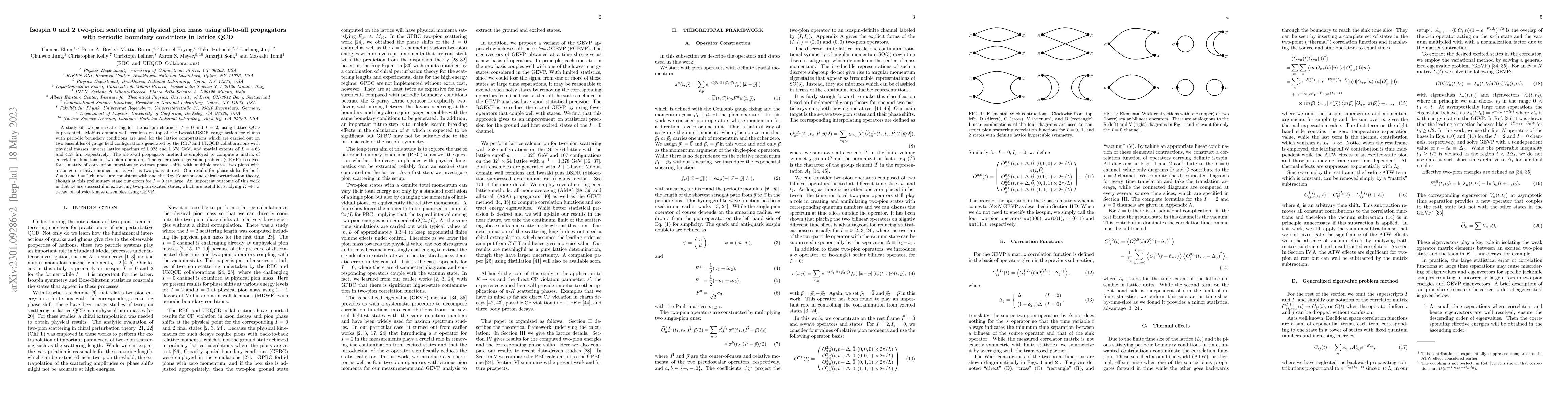 Thumbnail for Isospin 0 and 2 two-pion scattering at physical pion mass using
  all-to-all propagators with periodic boundary conditions in lattice QCD