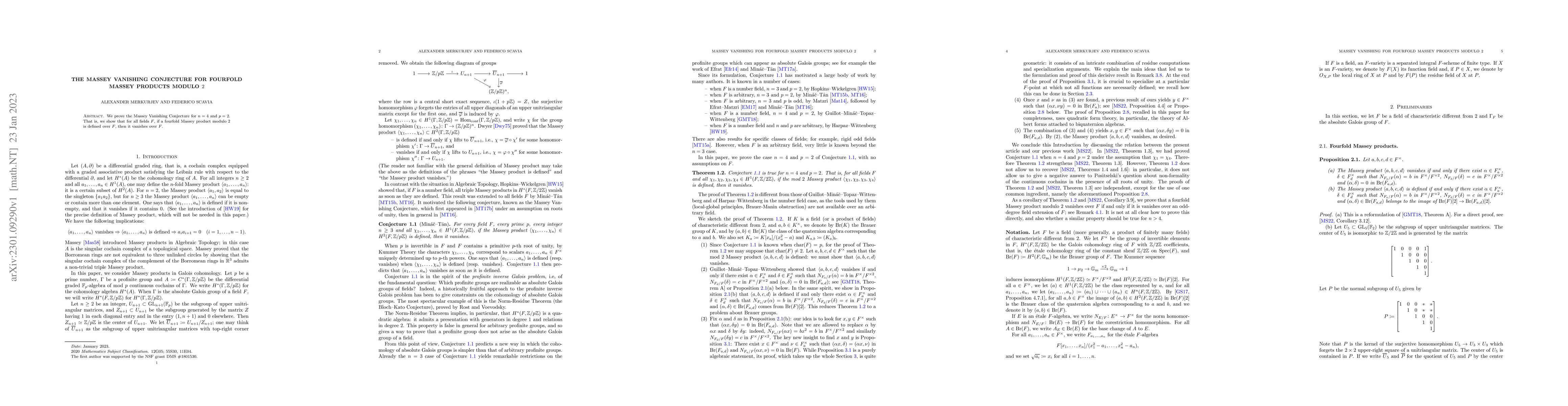 Thumbnail for The Massey Vanishing Conjecture for fourfold Massey products modulo 2