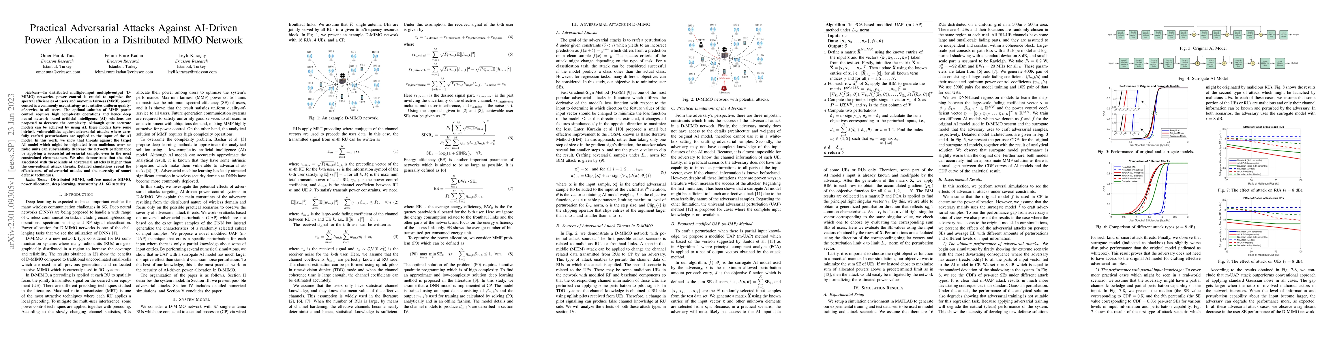 Thumbnail for Practical Adversarial Attacks Against AI-Driven Power Allocation in a
  Distributed MIMO Network