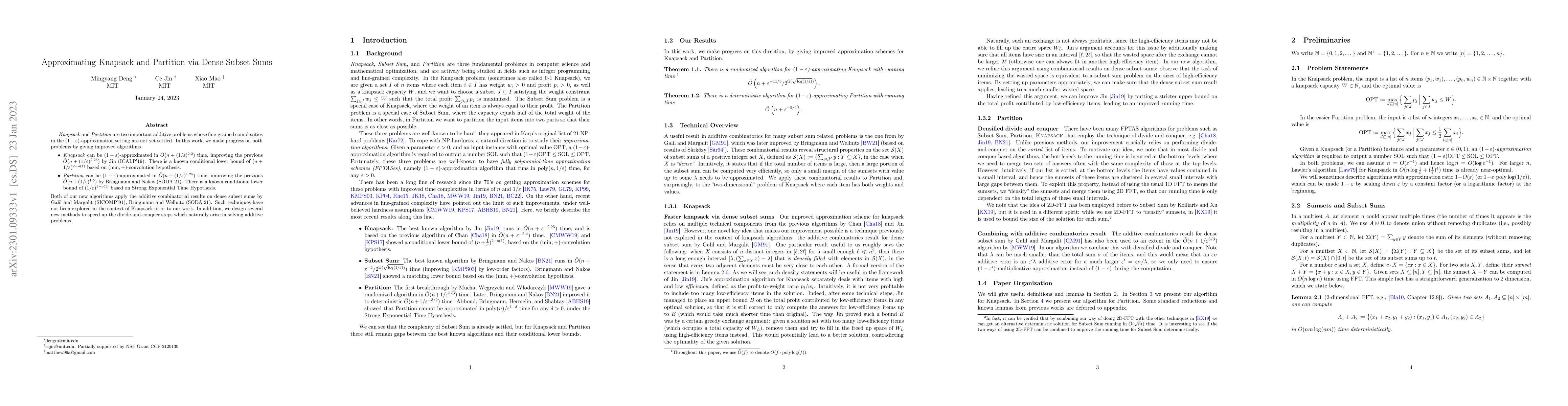 Thumbnail for Approximating Knapsack and Partition via Dense Subset Sums