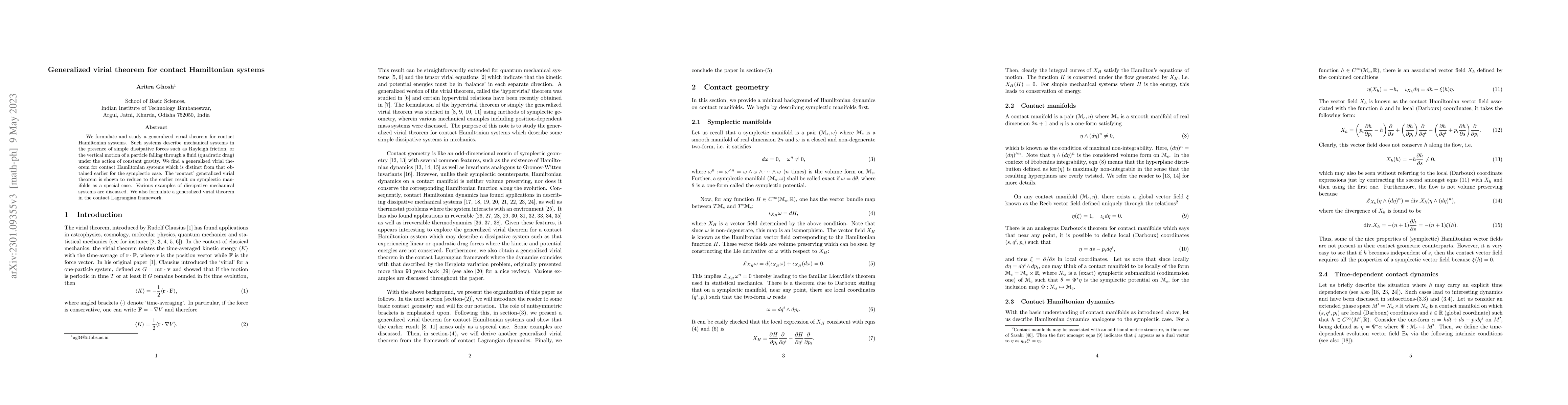 Thumbnail for Generalized virial theorem for contact Hamiltonian systems