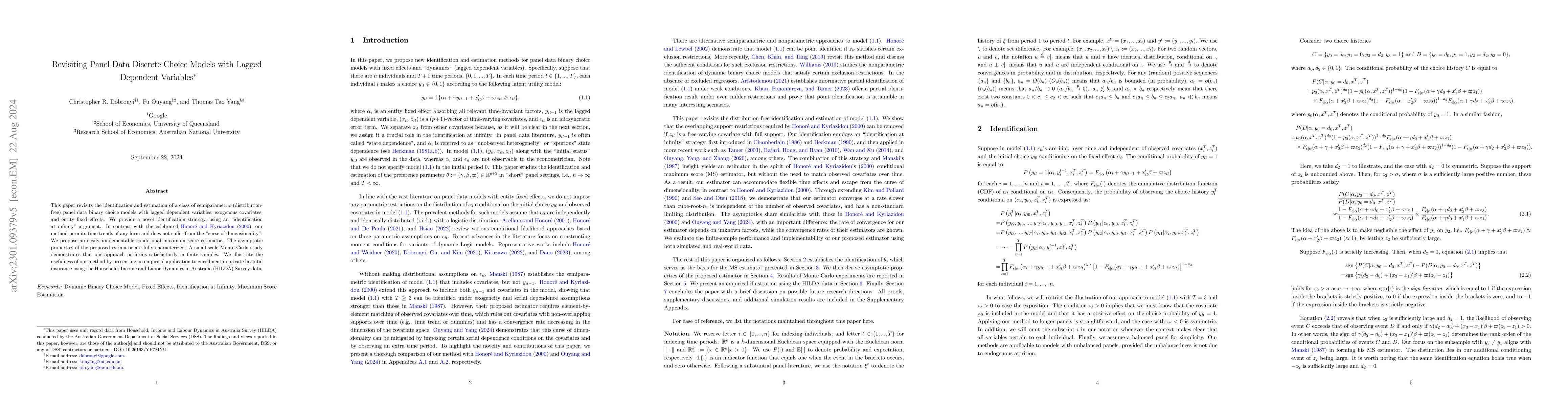 Thumbnail for Revisiting Panel Data Discrete Choice Models with Lagged Dependent
  Variables