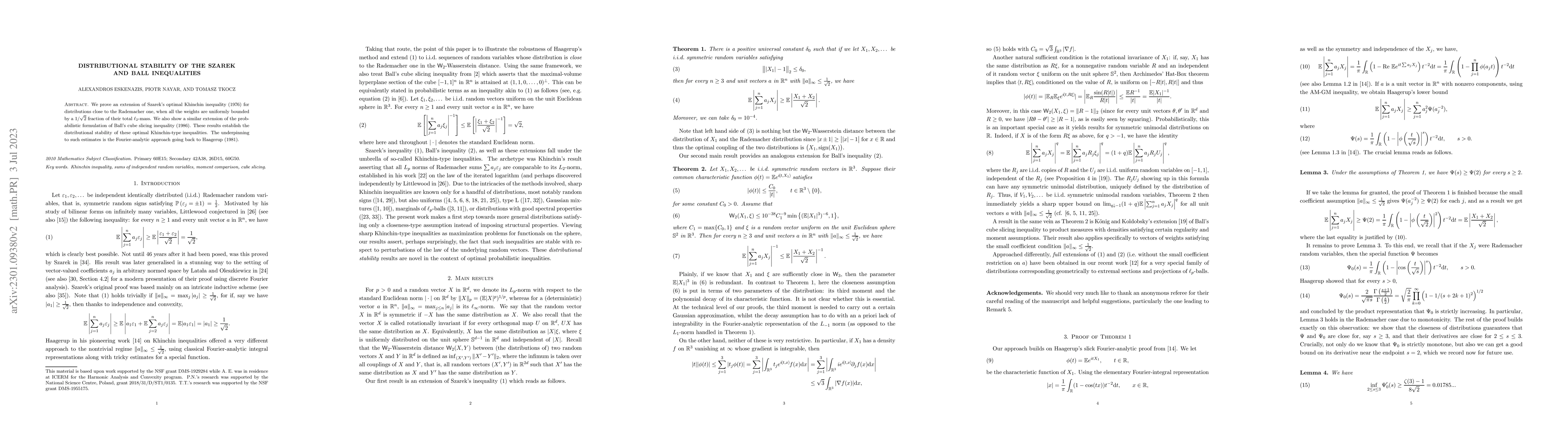 Thumbnail for Distributional stability of the Szarek and Ball inequalities