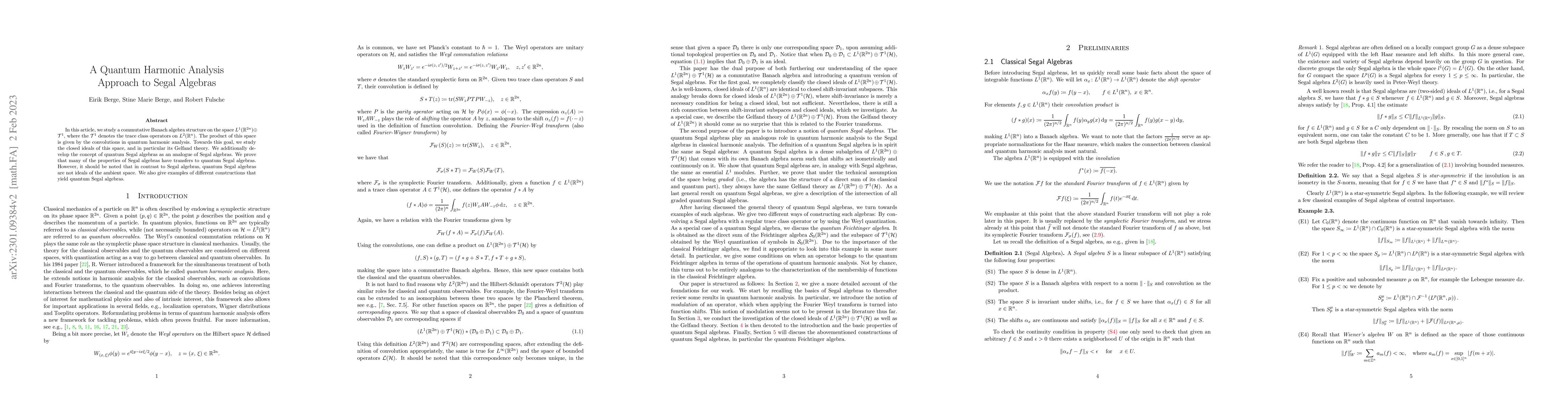 Thumbnail for A Quantum Harmonic Analysis Approach to Segal Algebras