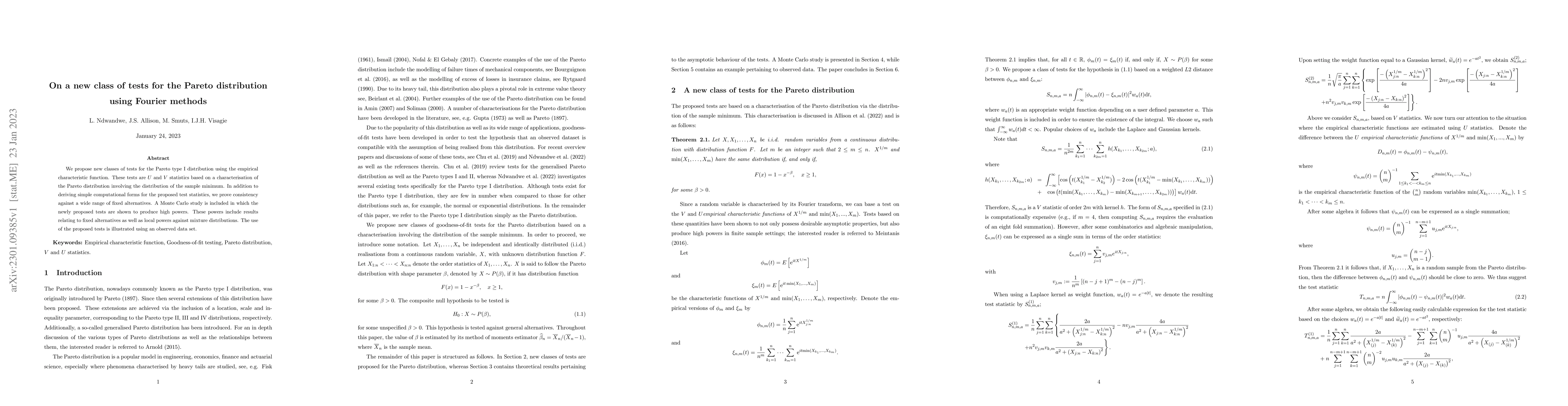 Thumbnail for On a new class of tests for the Pareto distribution using Fourier
  methods