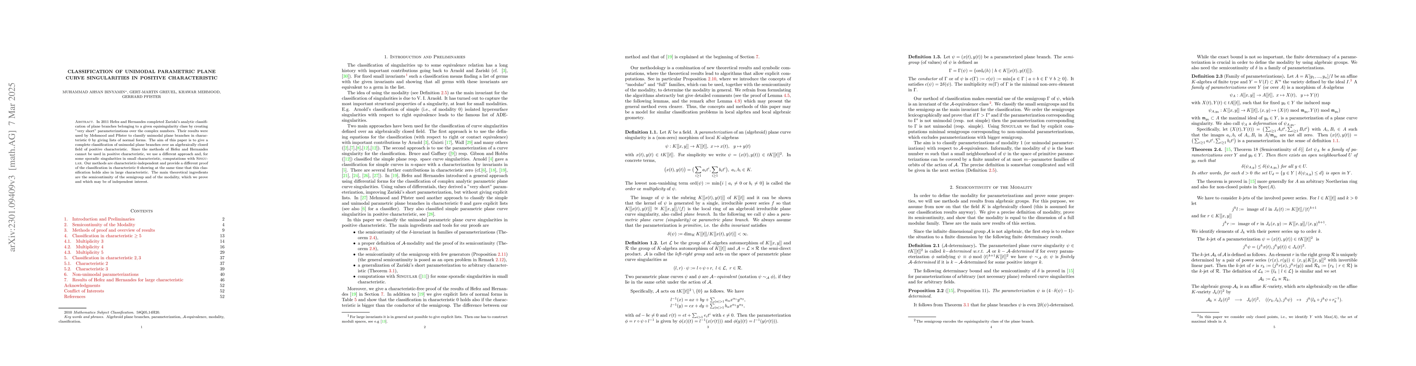 Thumbnail for Classification of Unimodal Parametric Plane Curve Singularities in
  Positive Characteristic