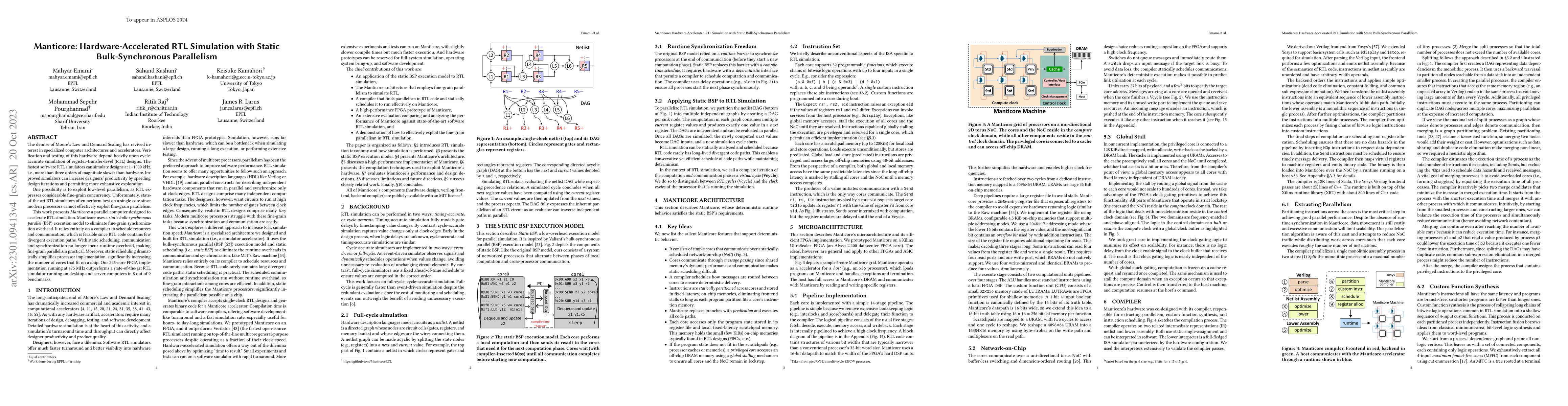 Thumbnail for Manticore: Hardware-Accelerated RTL Simulation with Static
  Bulk-Synchronous Parallelism