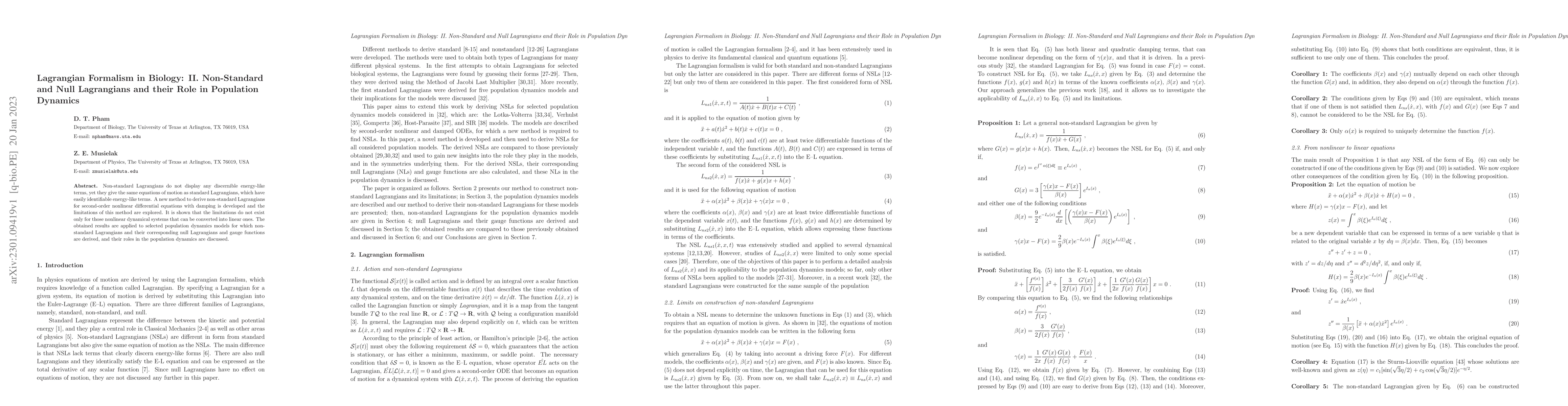 Thumbnail for Lagrangian Formalism in Biology: II. Non-Standard and Null Lagrangians
  and their Role in Population Dynamics