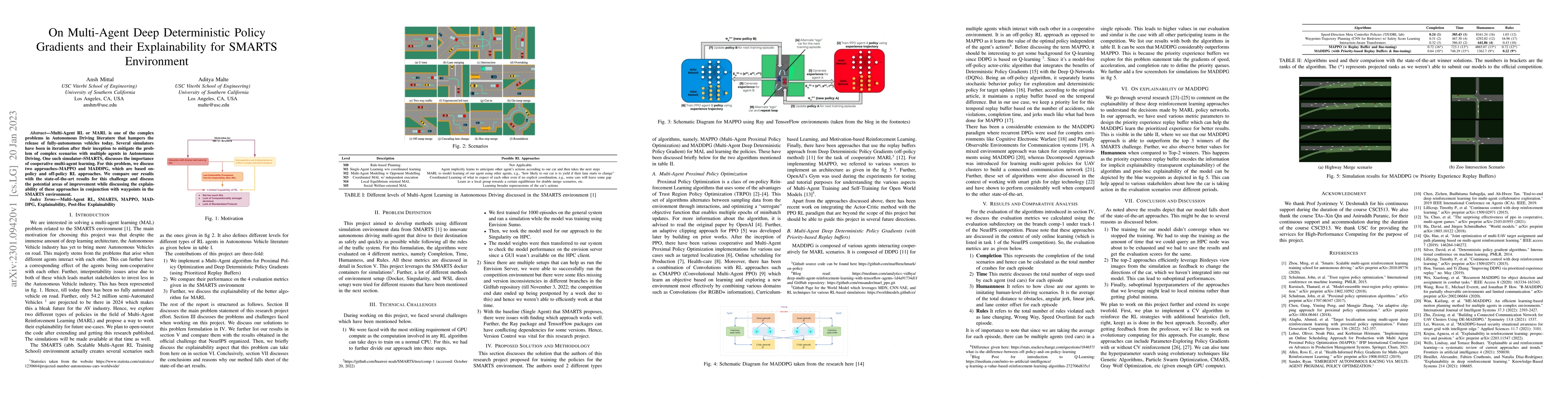 Thumbnail for On Multi-Agent Deep Deterministic Policy Gradients and their
  Explainability for SMARTS Environment