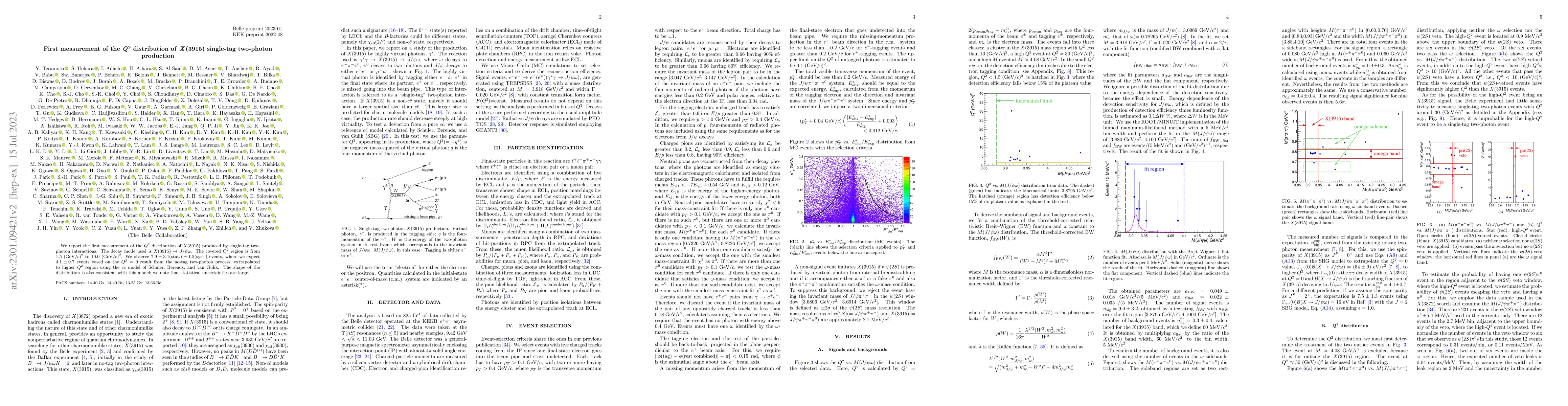 Thumbnail for First measurement of the Q^2 distribution of X(3915) single-tag
  two-photon production
