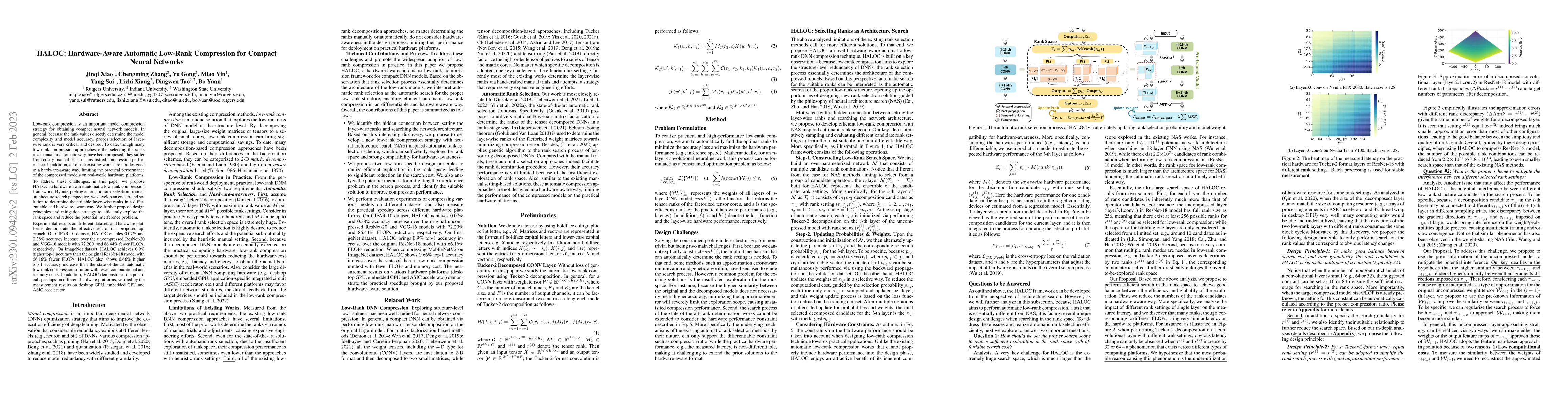 Thumbnail for HALOC: Hardware-Aware Automatic Low-Rank Compression for Compact Neural
  Networks