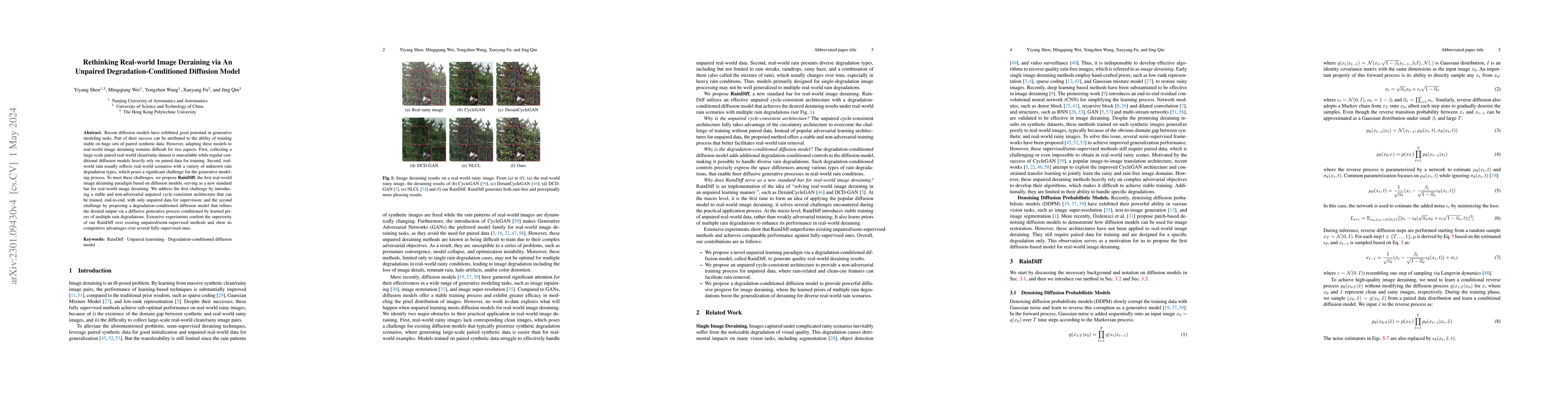 Thumbnail for Rethinking Real-world Image Deraining via An Unpaired
  Degradation-Conditioned Diffusion Model