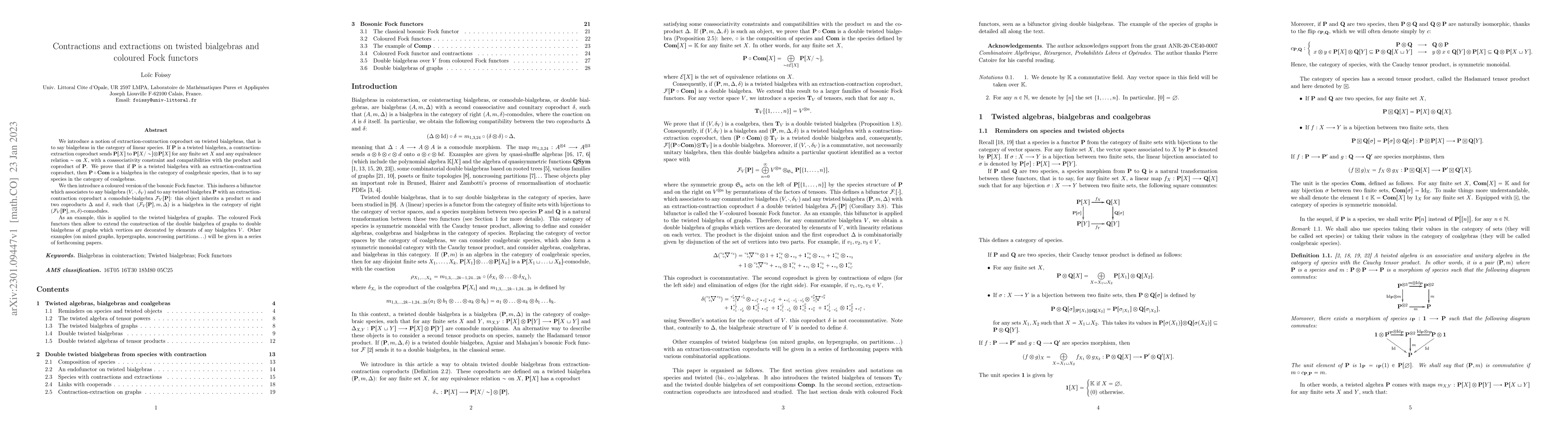 Thumbnail for Contractions and extractions on twisted bialgebras and coloured Fock
  functors