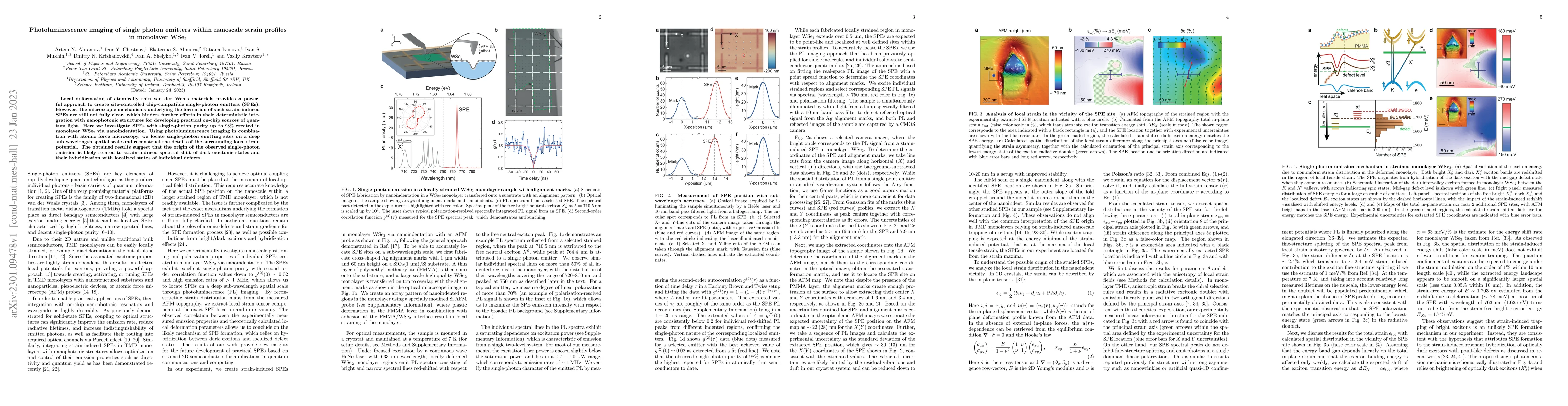 Thumbnail for Photoluminescence imaging of single photon emitters within nanoscale
  strain profiles in monolayer WSe$_2$