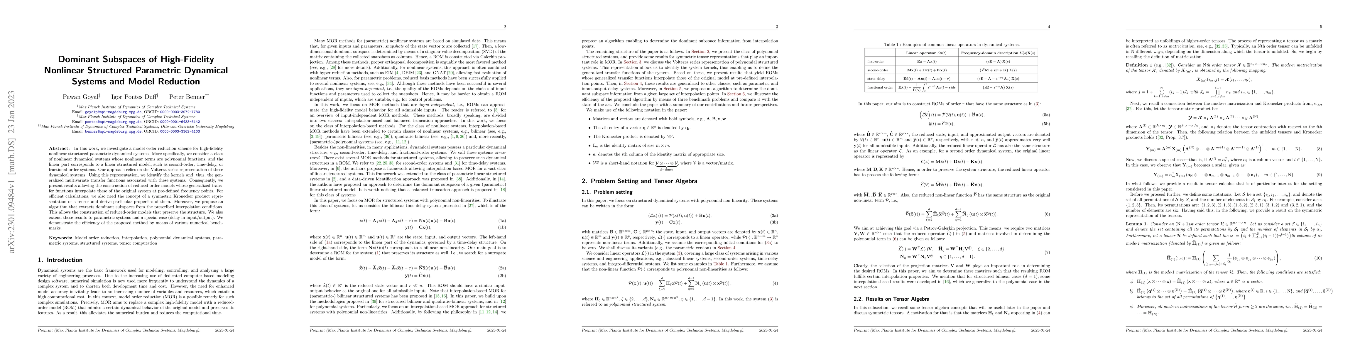 Thumbnail for Dominant Subspaces of High-Fidelity Nonlinear Structured Parametric
  Dynamical Systems and Model Reduction