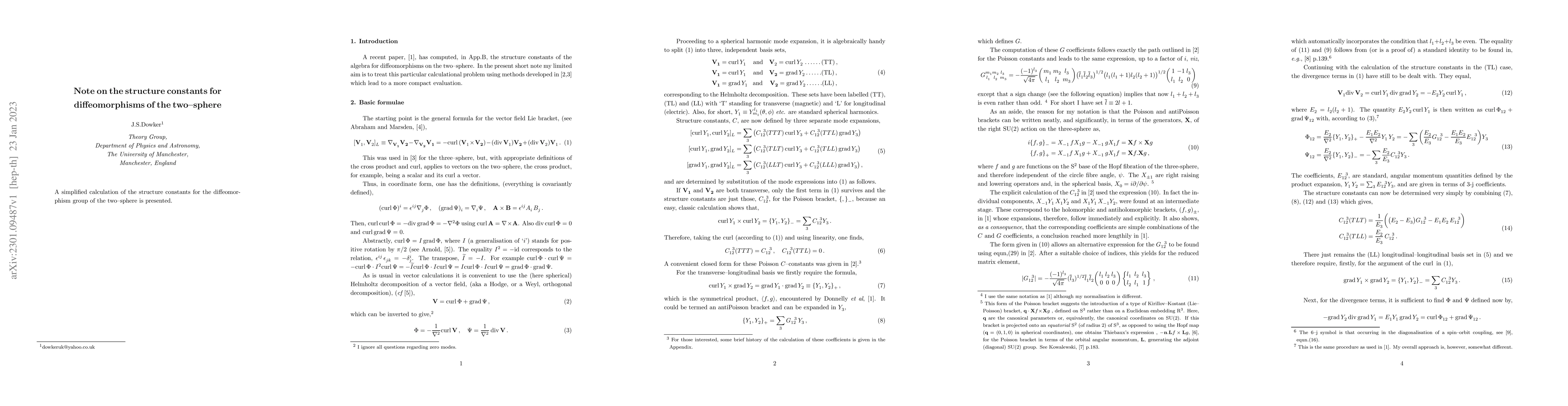 Thumbnail for Note on the structure constants for the diffeomorphisms of the
  two-sphere
