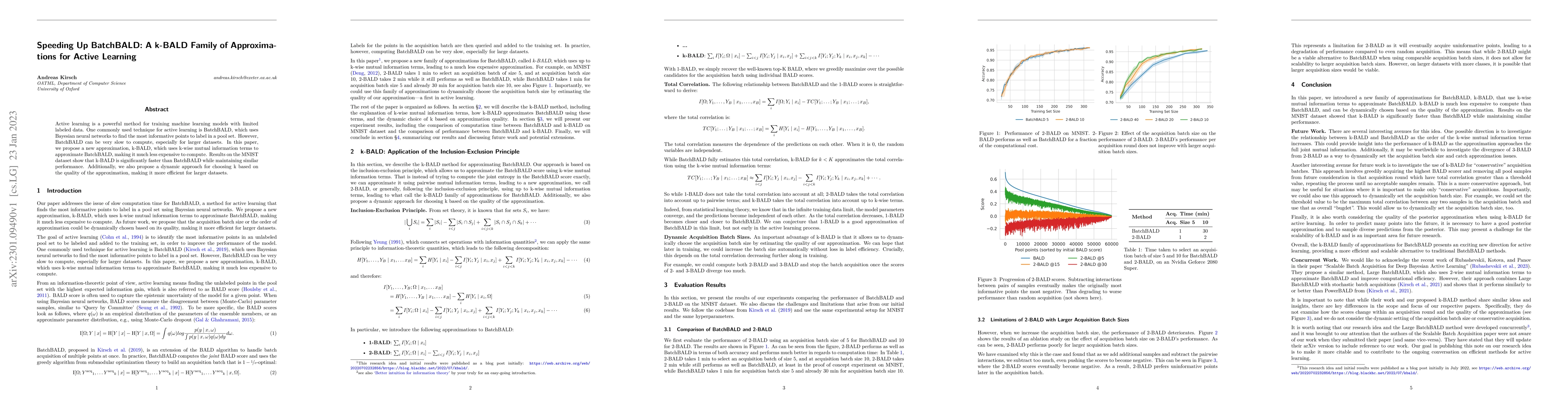 Thumbnail for Speeding Up BatchBALD: A k-BALD Family of Approximations for Active
  Learning