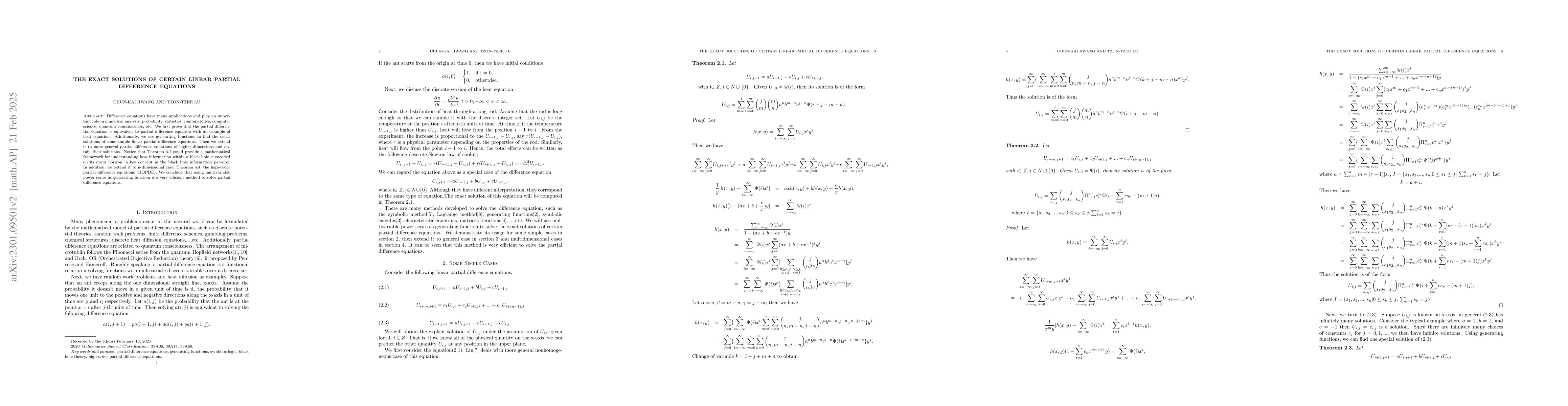 Thumbnail for The Exact Solutions of Certain Linear Partial Difference Equations