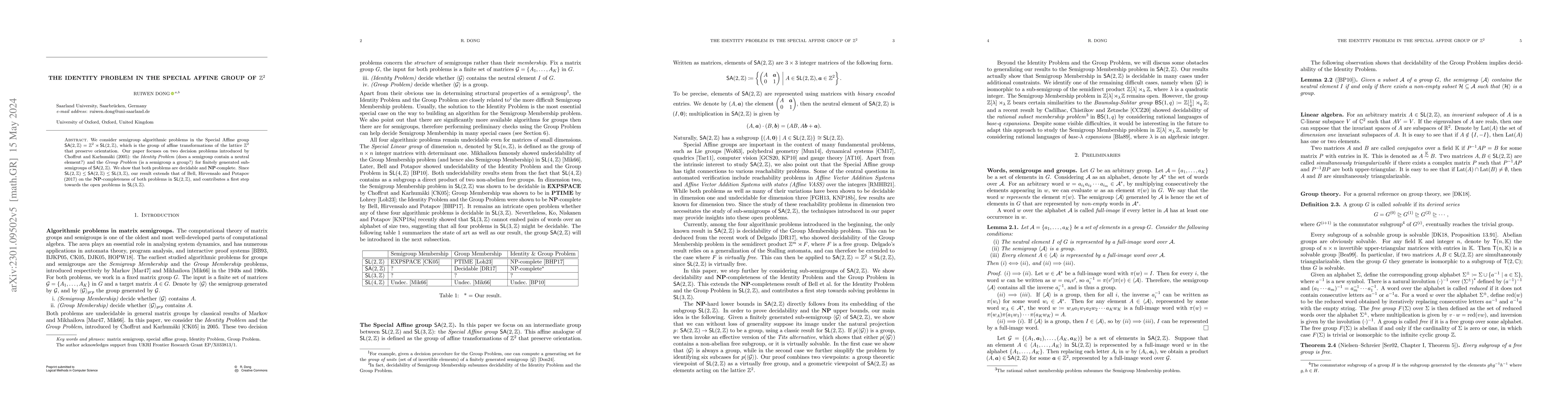 Thumbnail for The Identity Problem in the special affine group of $\mathbb{Z}^2$