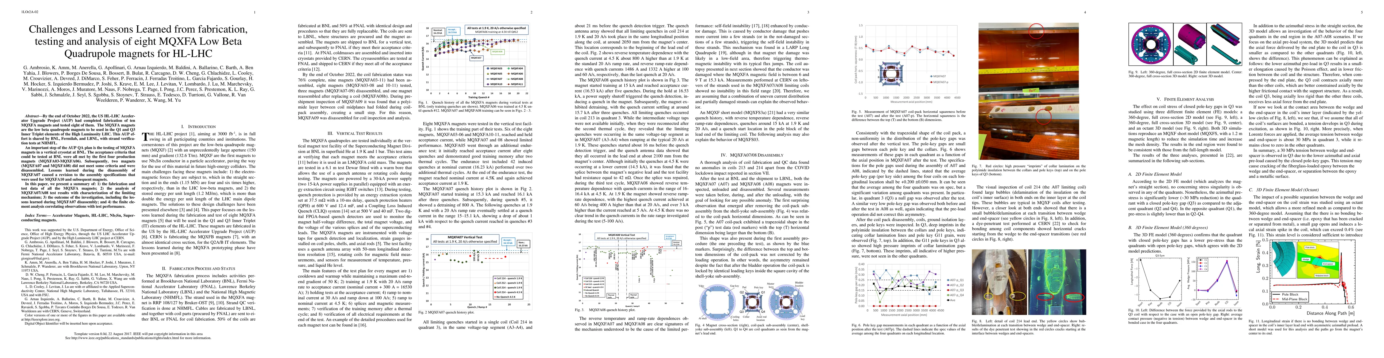 Thumbnail for Challenges and Lessons Learned from fabrication, testing and analysis of
  eight MQXFA Low Beta Quadrupole magnets for HL-LHC