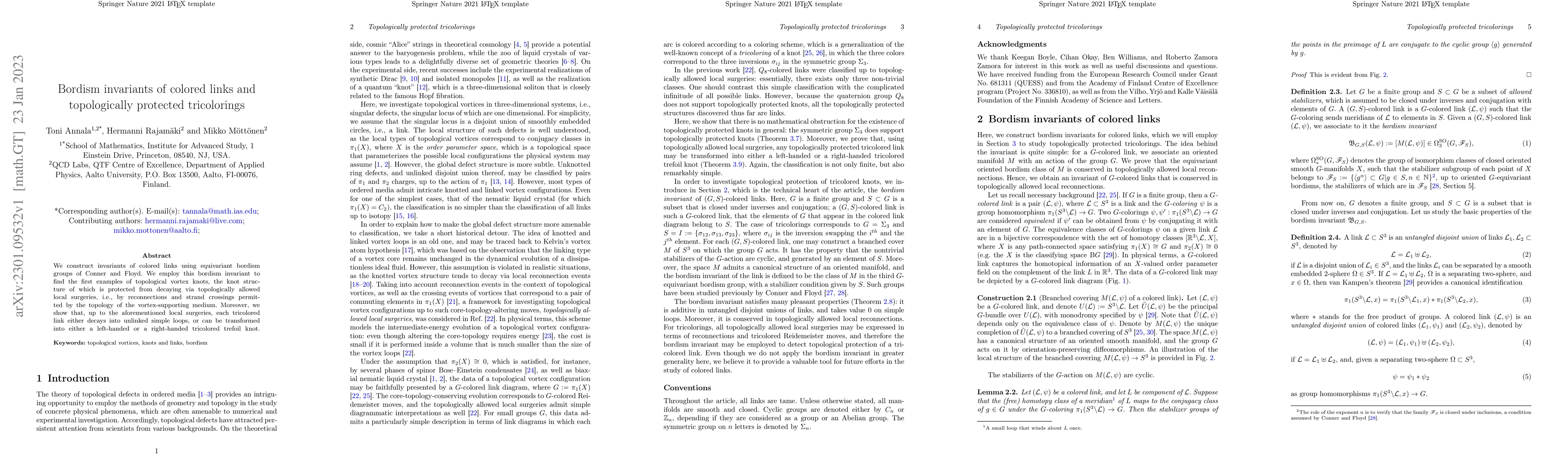 Thumbnail for Bordism invariants of colored links and topologically protected
  tricolorings