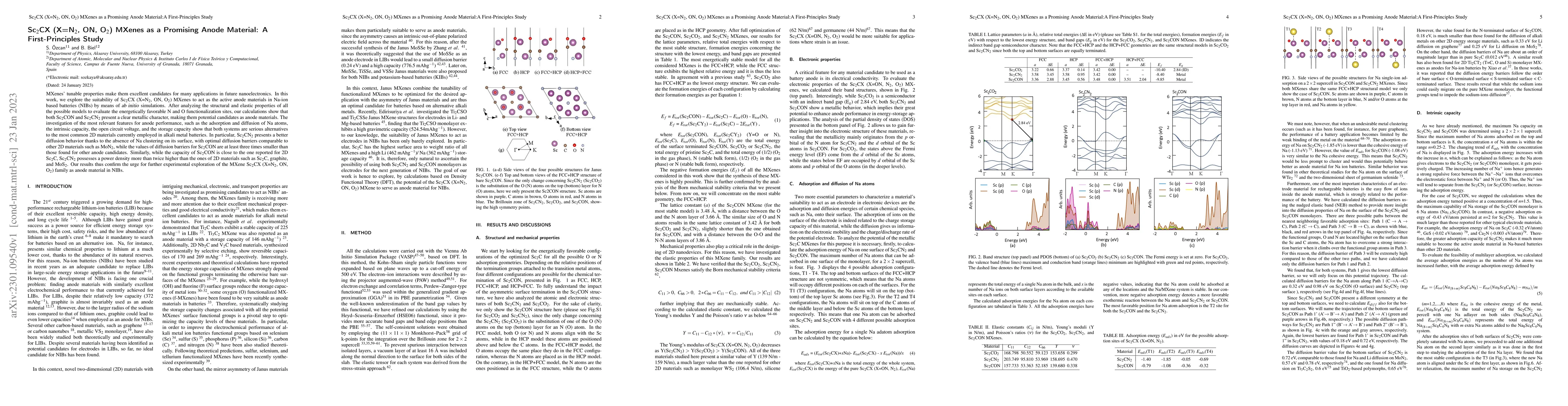 Thumbnail for Sc2CX (X=N2, ON, O2) MXenes as a promising anode material: A
  first-principles study
