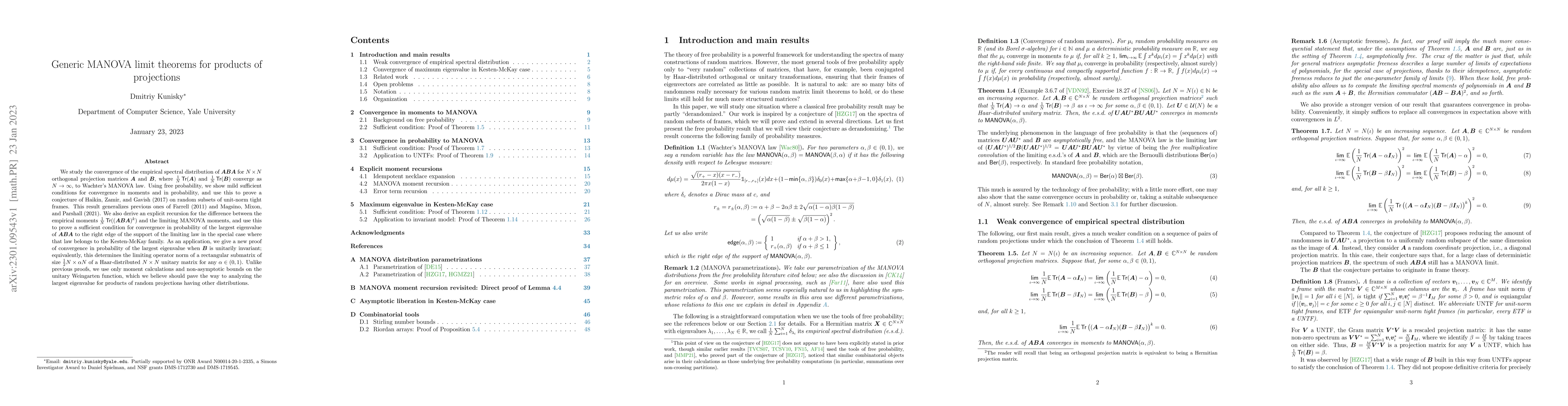 Thumbnail for Generic MANOVA limit theorems for products of projections