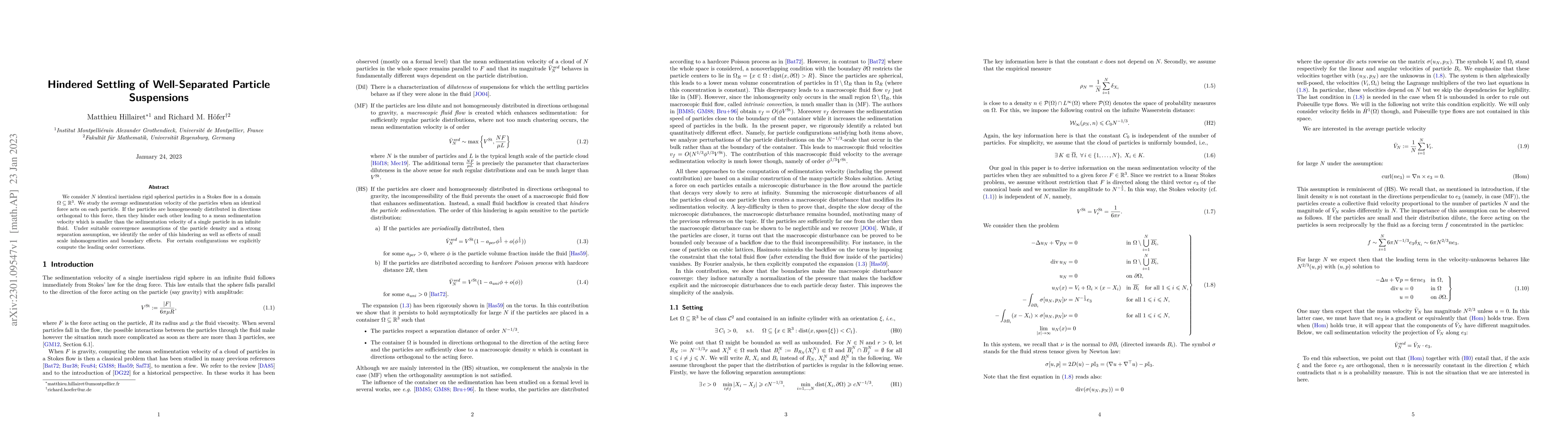 Thumbnail for Hindered Settling of Well-Separated Particle Suspensions