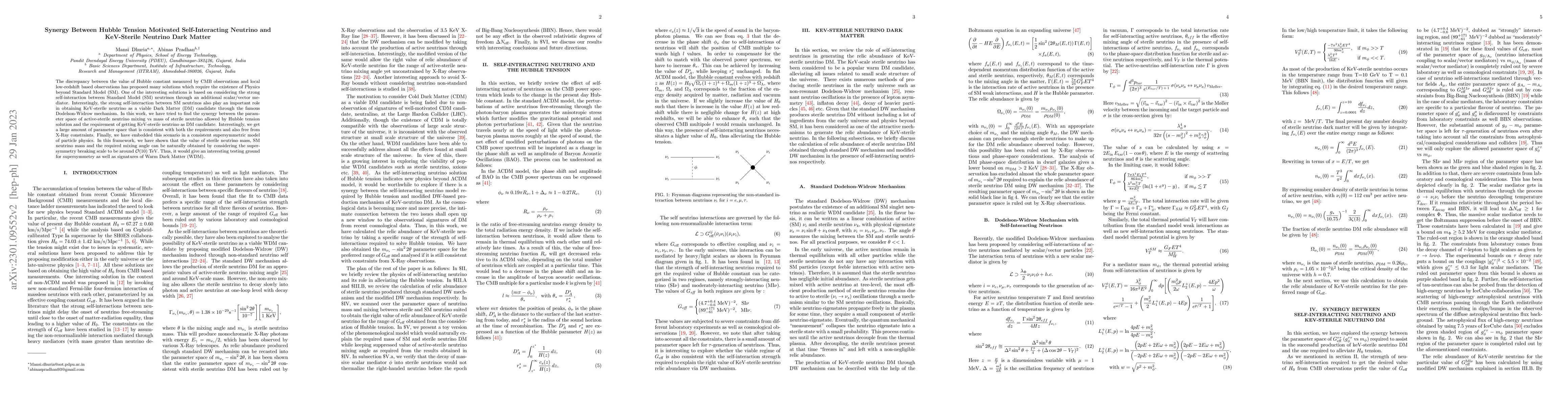 Thumbnail for Synergy Between Hubble Tension Motivated Self-Interacting Neutrino and
  KeV-Sterile Neutrino Dark Matter