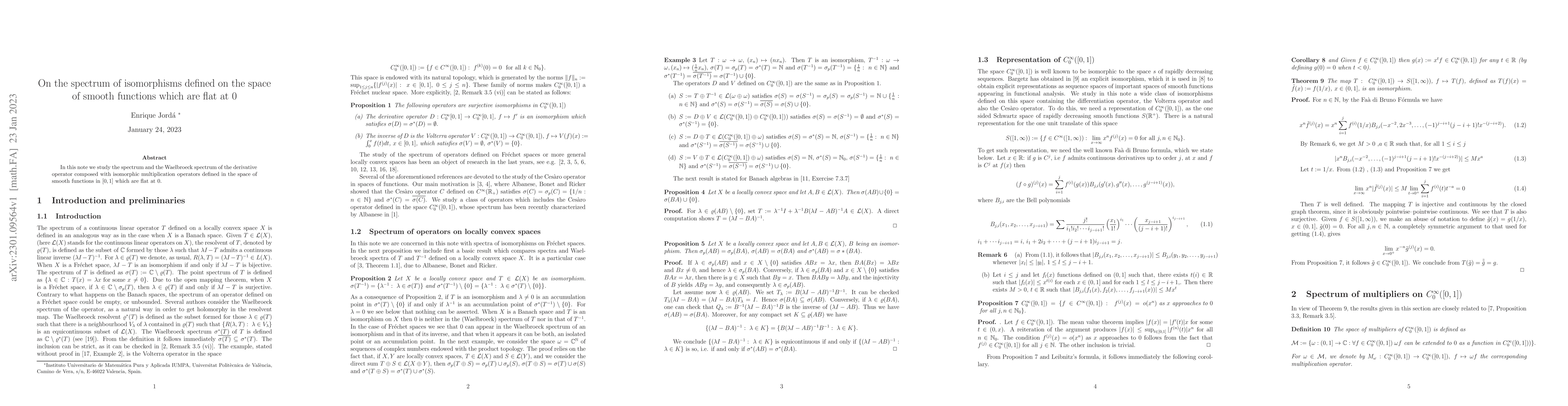 Thumbnail for On the spectrum of isomorphisms defined on the space of smooth functions
  which are flat at 0