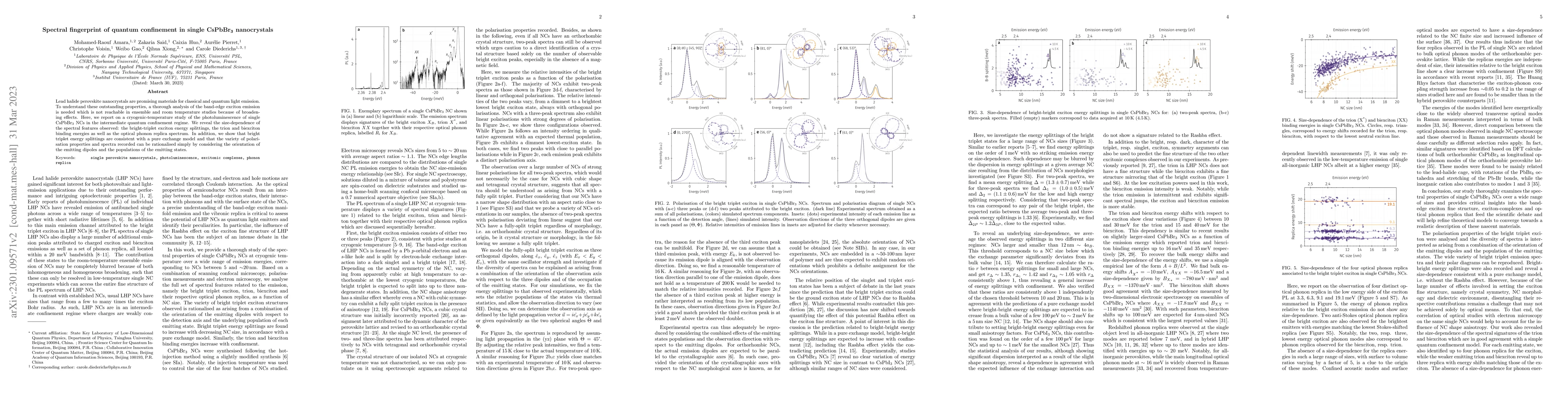Thumbnail for Spectral fingerprint of quantum confinement in single CsPbBr$_3$
  nanocrystals