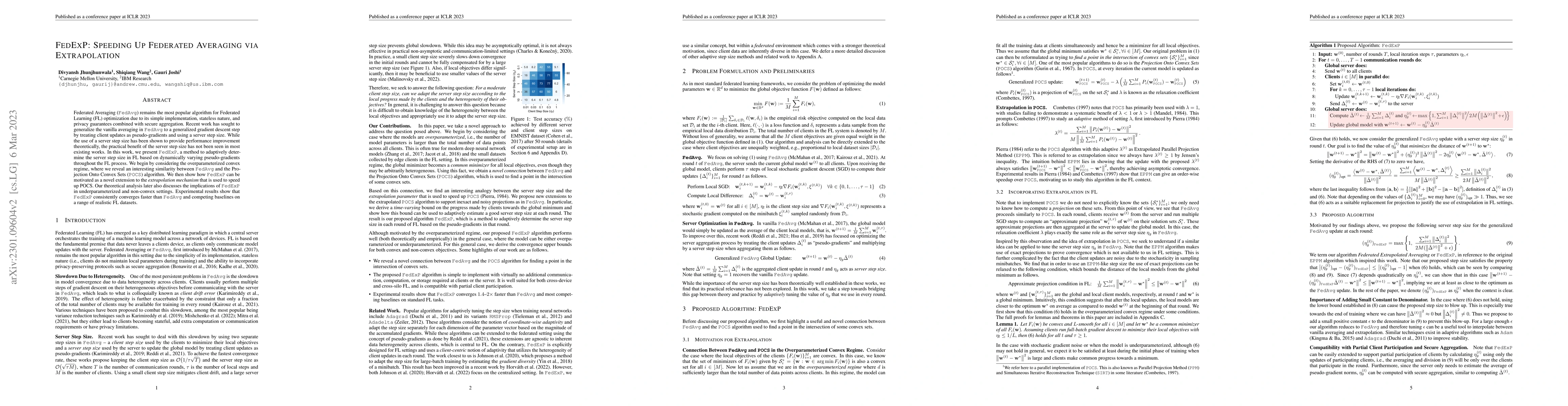 Thumbnail for FedExP: Speeding Up Federated Averaging via Extrapolation