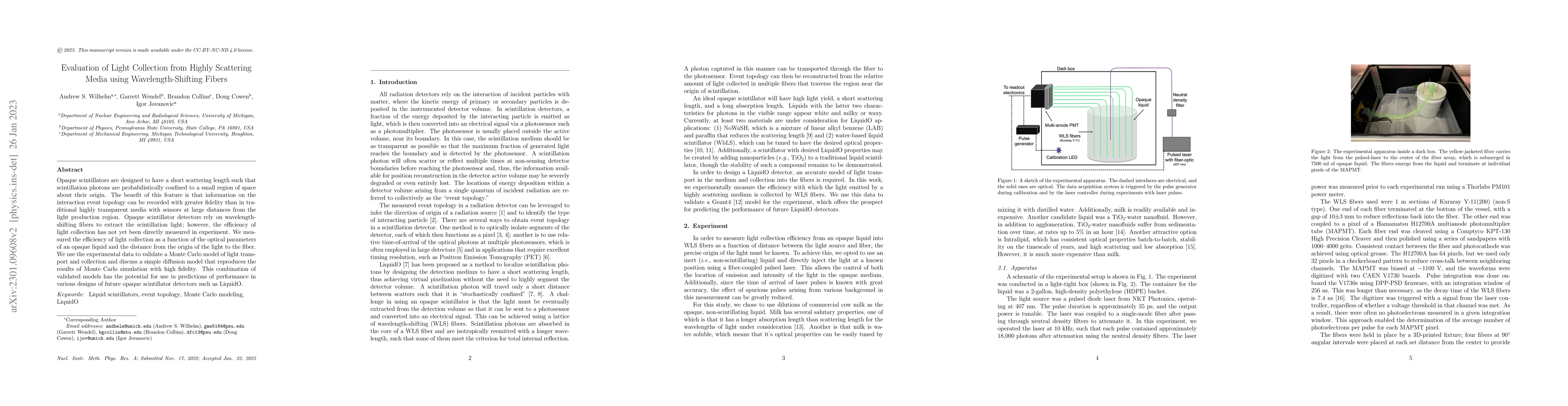 Thumbnail for Evaluation of Light Collection from Highly Scattering Media using
  Wavelength-Shifting Fibers