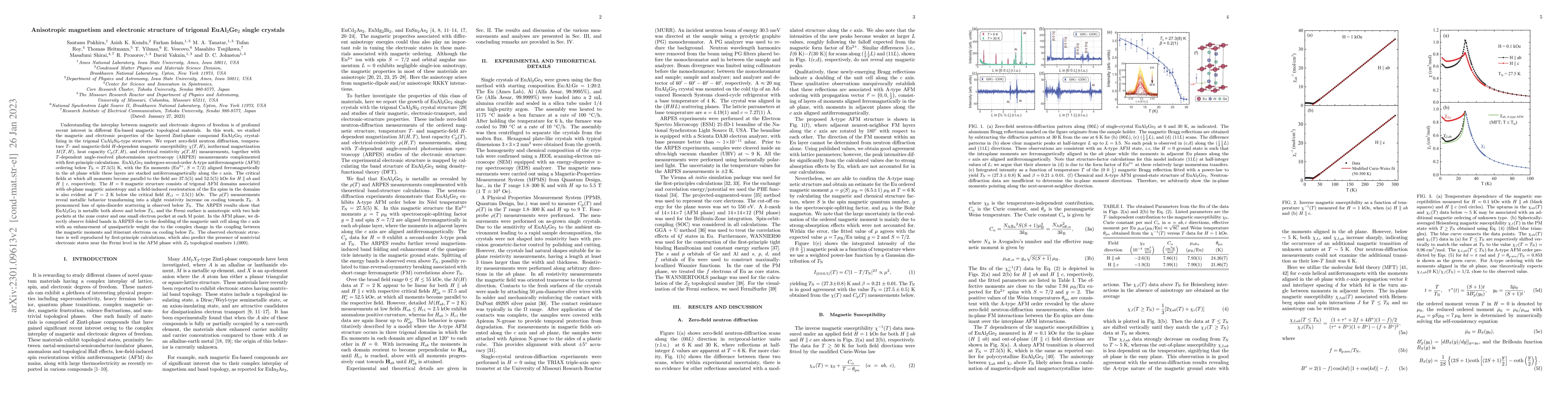 Thumbnail for Anisotropic magnetism and electronic structure of trigonal
  EuAl$_2$Ge$_2$ single crystals