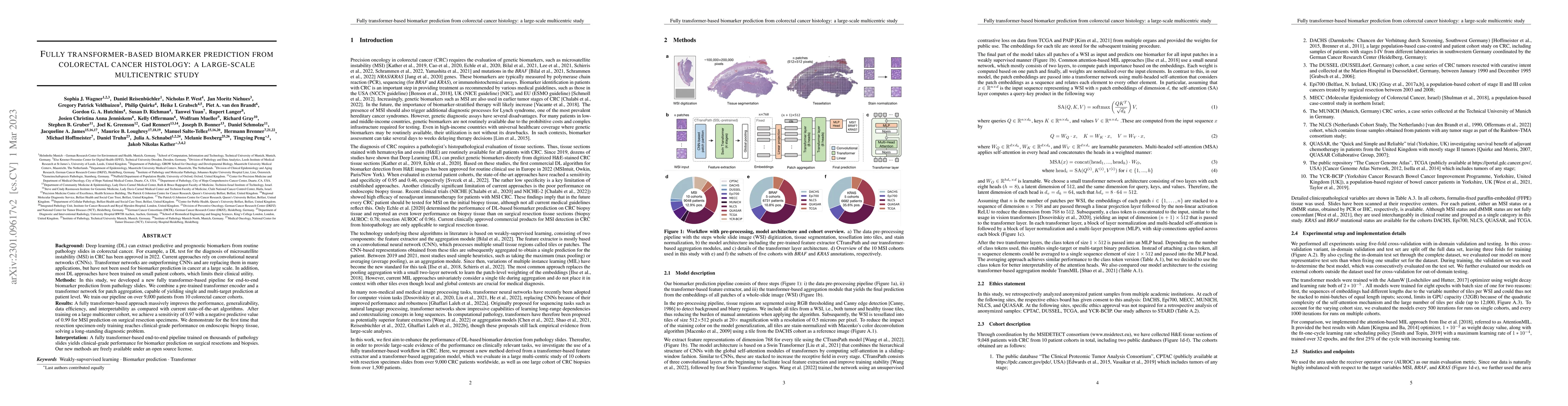 Thumbnail for Fully transformer-based biomarker prediction from colorectal cancer
  histology: a large-scale multicentric study