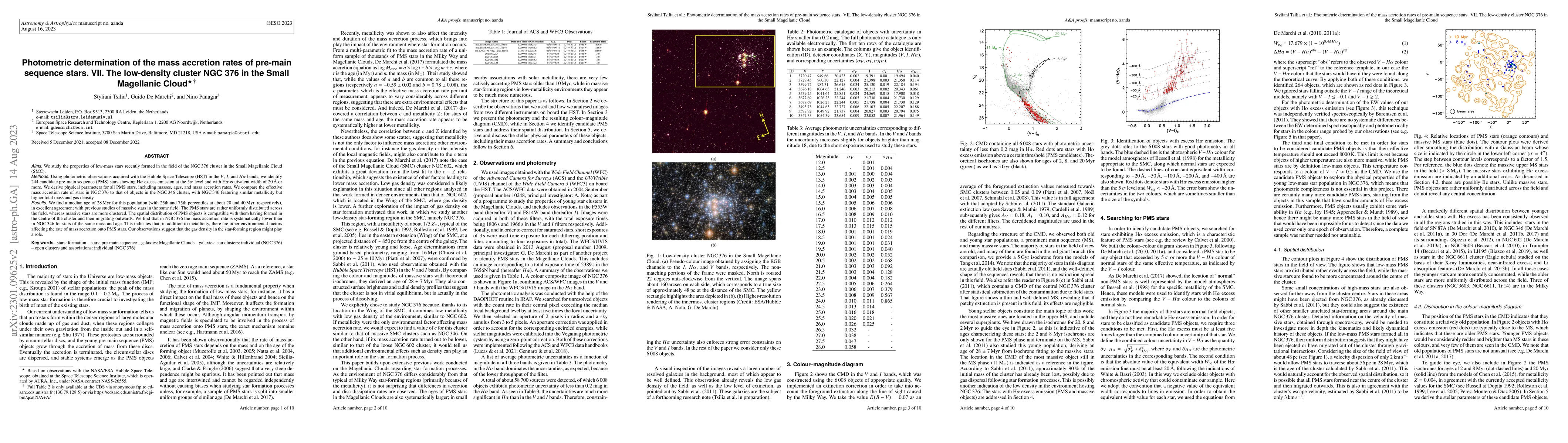 Thumbnail for Photometric determination of the mass accretion rates of pre-main
  sequence stars. VII. The low-density cluster NGC 376 in the Small Magellanic
  Cloud