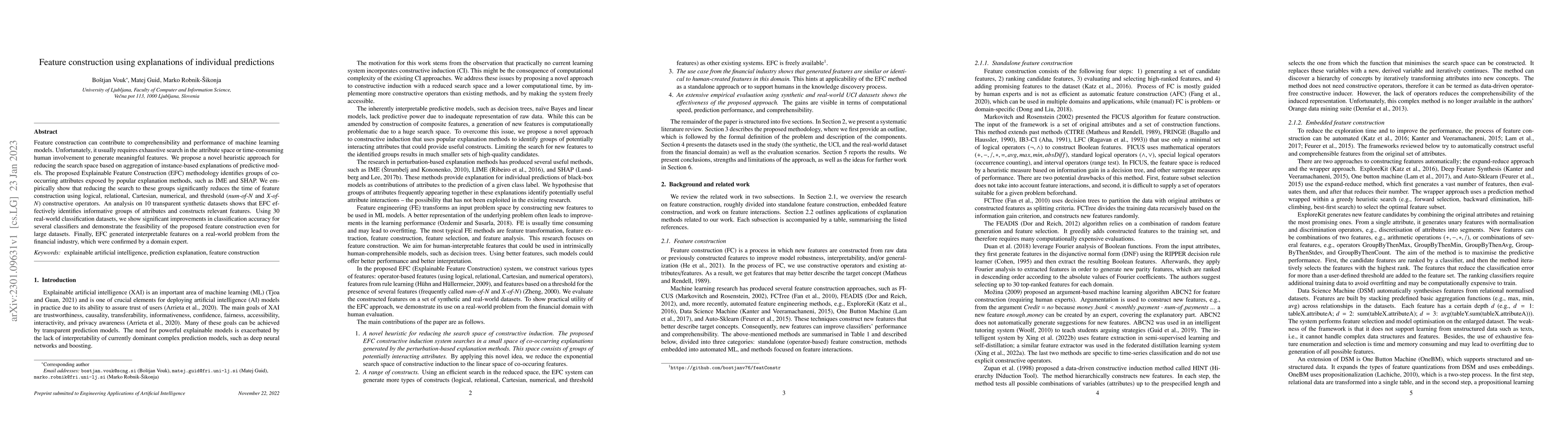 Thumbnail for Feature construction using explanations of individual predictions