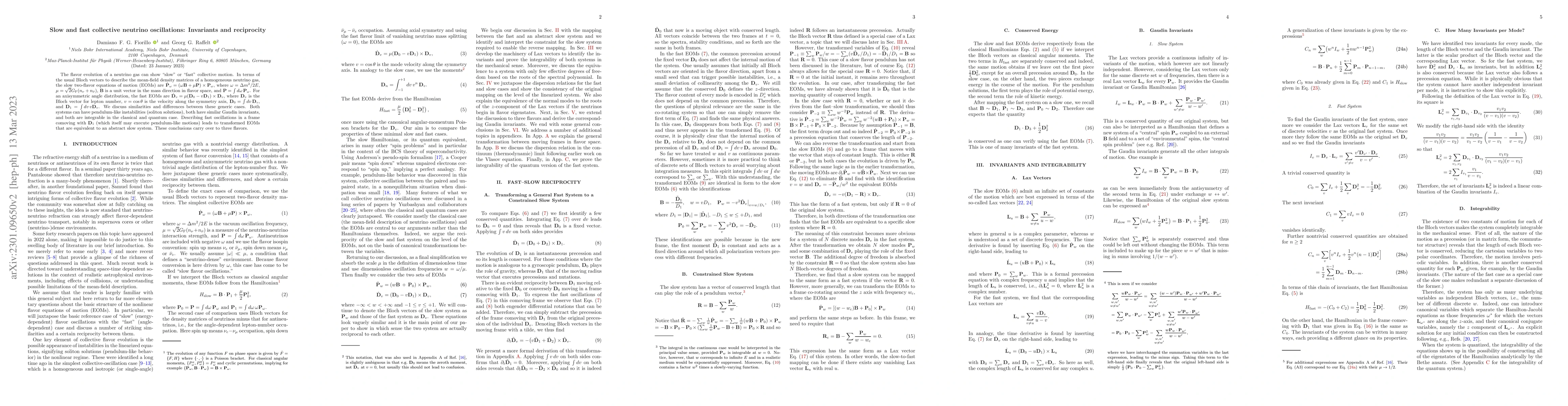 Thumbnail for Slow and fast collective neutrino oscillations: Invariants and
  reciprocity